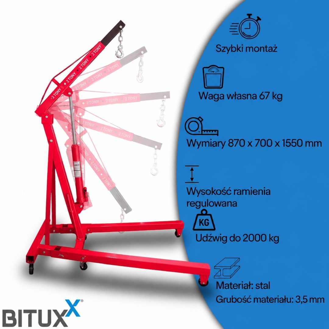 HYDRAULICKÝ DÍLENSKÝ JEŘÁB NOSNOST AŽ 2 TUNY ZVEDÁK SKLÁDACÍ BITUXX M19521